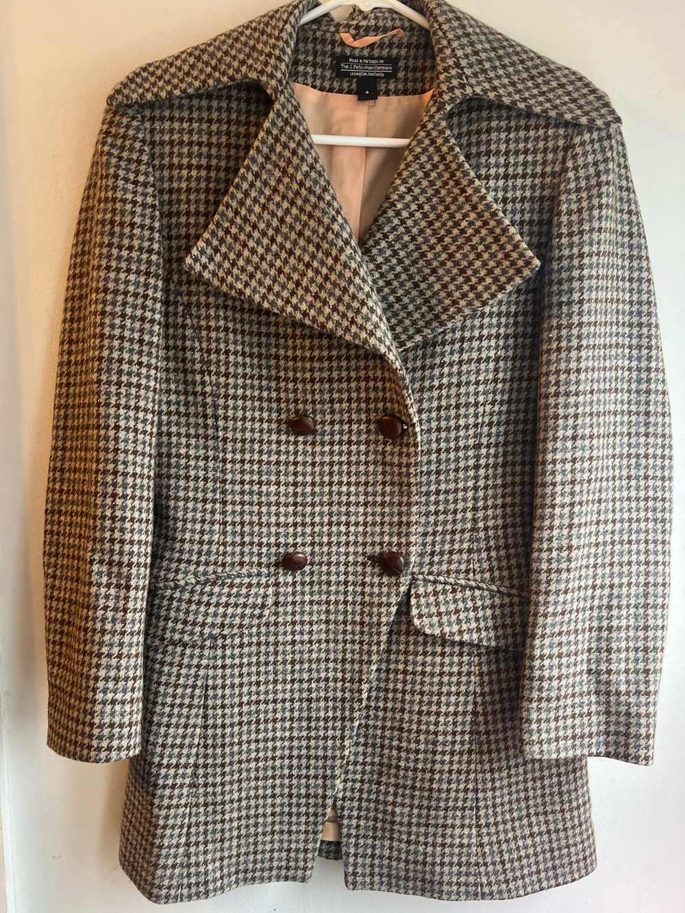 J. Peterman Houndstooth Double-Breasted jacket coat blazer NWOT wool - Picture 1 of 5